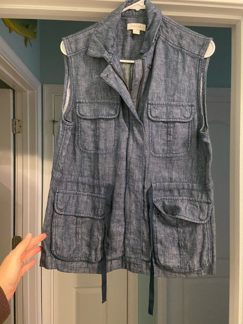 Fossil Chambray Linen Utility Vest